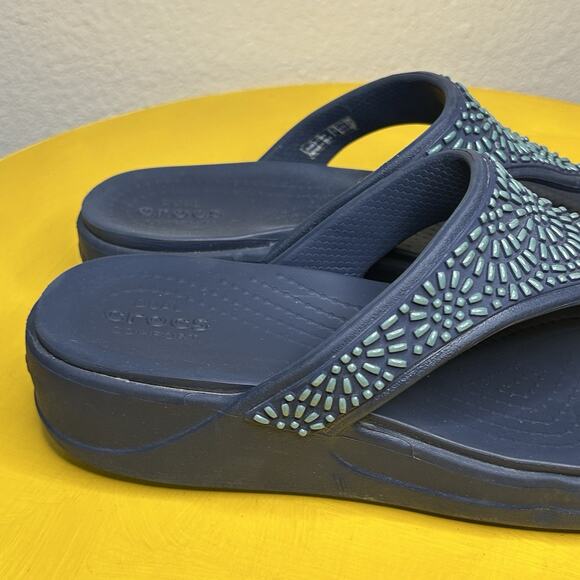 Crocs Monterey Diamante Wedge Sandals Blue Beaded Casual Comfort Boho Women’s 7 - Picture 3 of 16